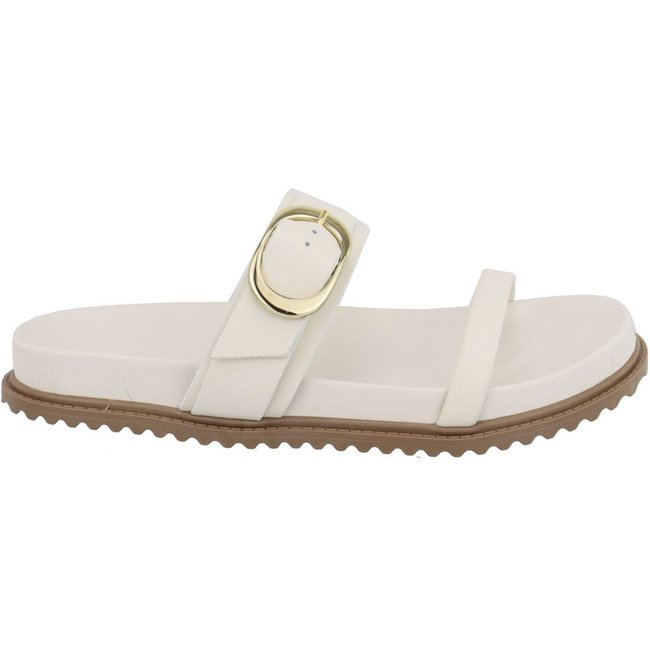 Sandália Papete Feminina Amarena Off White Anatômica Tira com Fivela Dourada