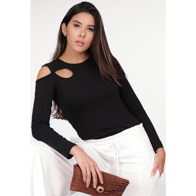 Blusa Malha Amazonia Vital Detalhe no Ombro e Costas Manga Longa Preto