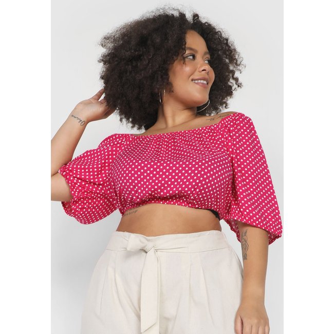 Blusa Cropped AMBER Curves Plus Size Poá Rosa
