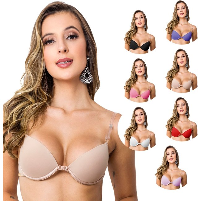 Kit 5 Sutiã Gabi Lingerie Com Bojo Costas Nuas Alça De Silicone Transparente Básico Multicolorido