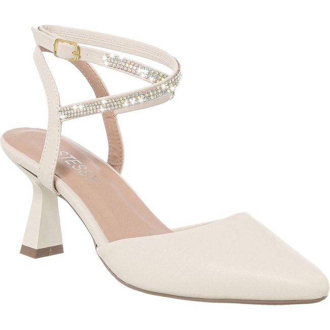 Scarpin Feminino Salto Baixo Taça Brilho Bico Fino Elegante Off White