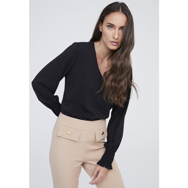 Blusa Traymon Manga Longa Com Lastex Preto