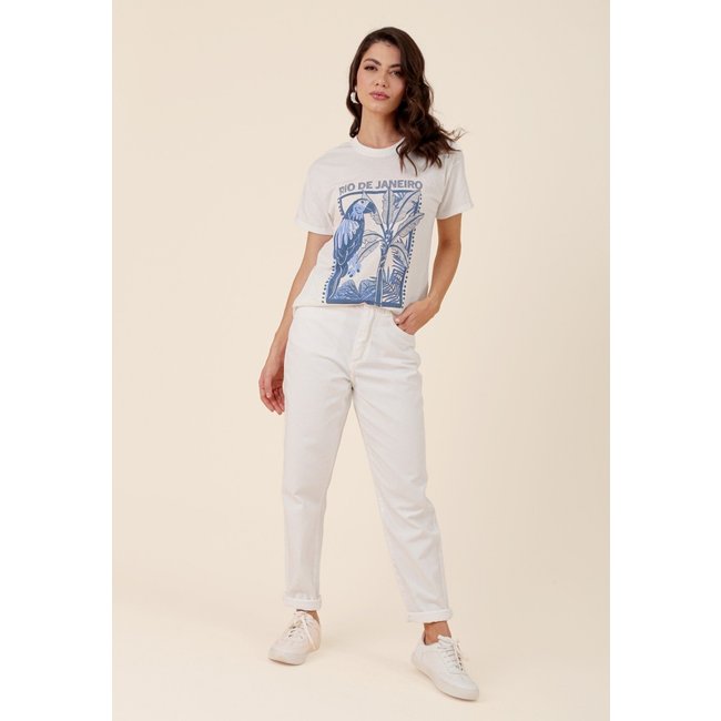 Calça Mom Pop Me Em Sarja Com Cinto Branca