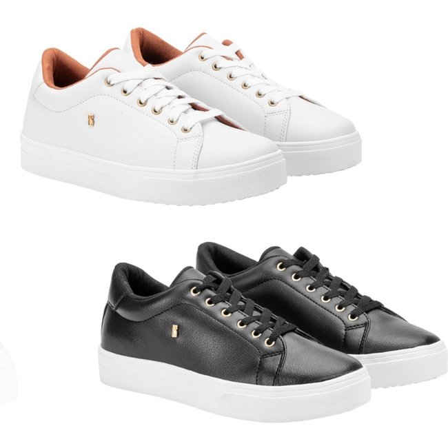 Kit 2 Pares Tenis Feminino Casual Branco Preto Estilo Shoes