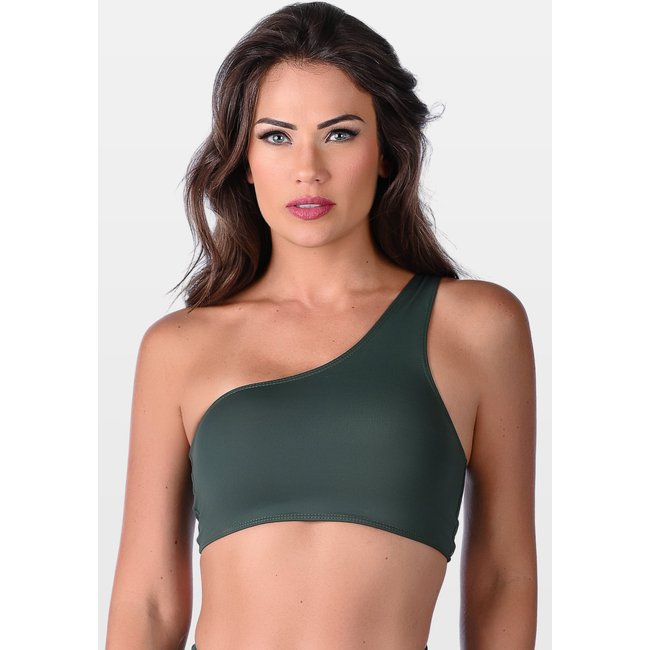 Top Cropped Summer Soul Sem Bojo Um Ombro Só Verde Escuro