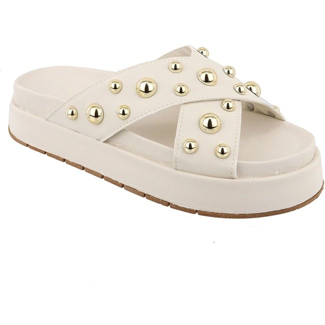 Sandalia Papete Rasteira Feminina Off White Sola Alta Tellini Store