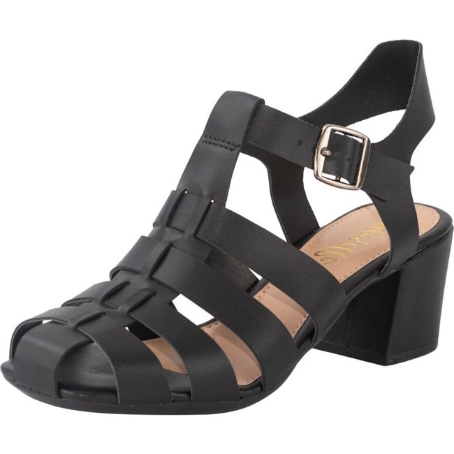 Sandália Feminina Fisherman Salto Grosso Bloco Saltinho Fivela Confortável Preto