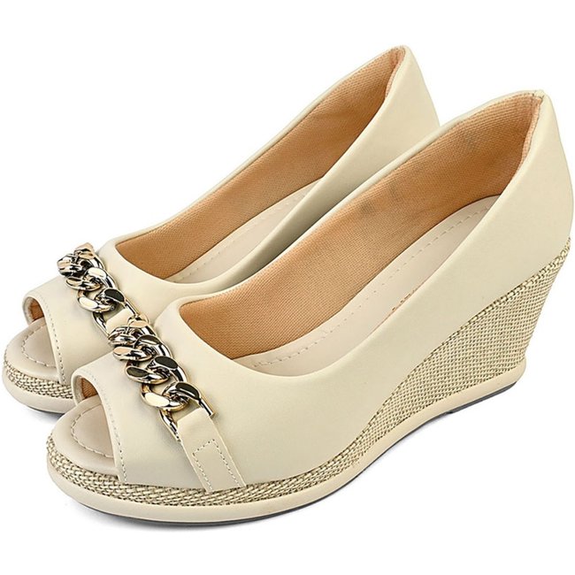 Sandalia Feminina Anabela Donatella Shoes Plataforma Confort Juta Corrente Aberta na Frente Off White