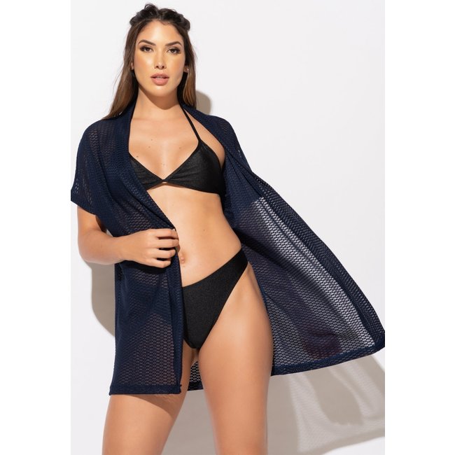 Saída De Praia MVB Modas Renda Curta Moda Praia Kimono Verão Azul