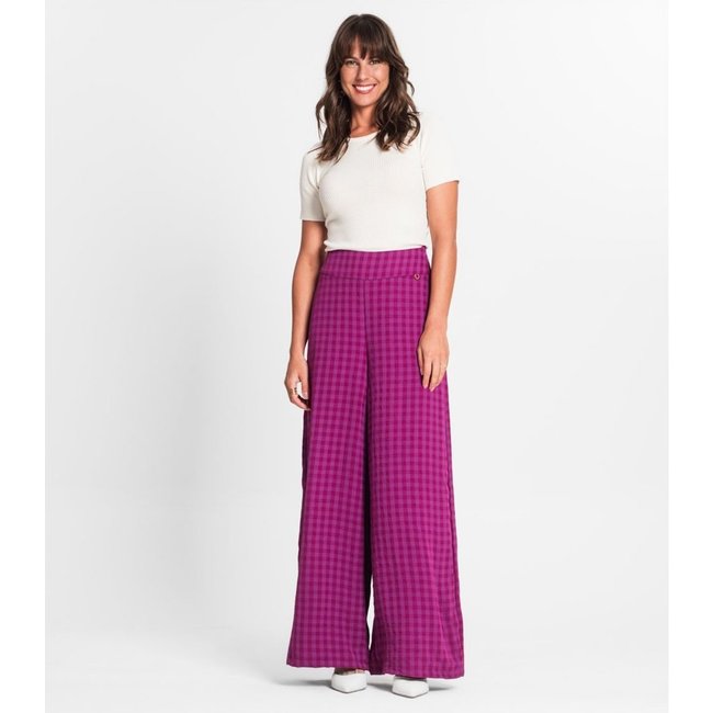 Calça Pantalona Feminina Xadrez Endless Roxo