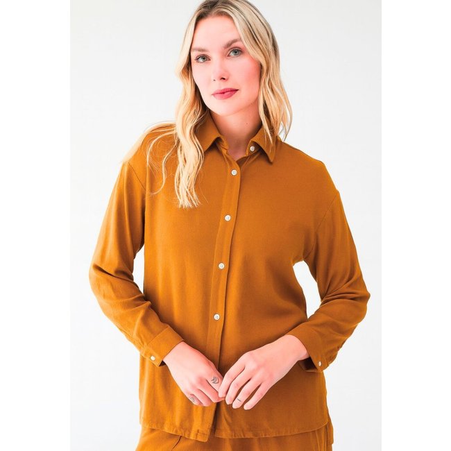 Camisa Feminina Levosch De Linho Mostarda