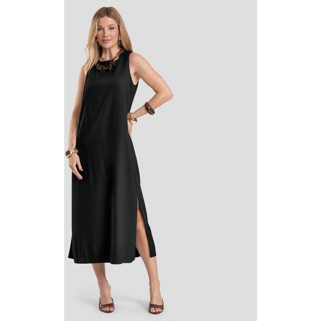 Vestido Midi Feminino em Tecido Linho Dianna Preto