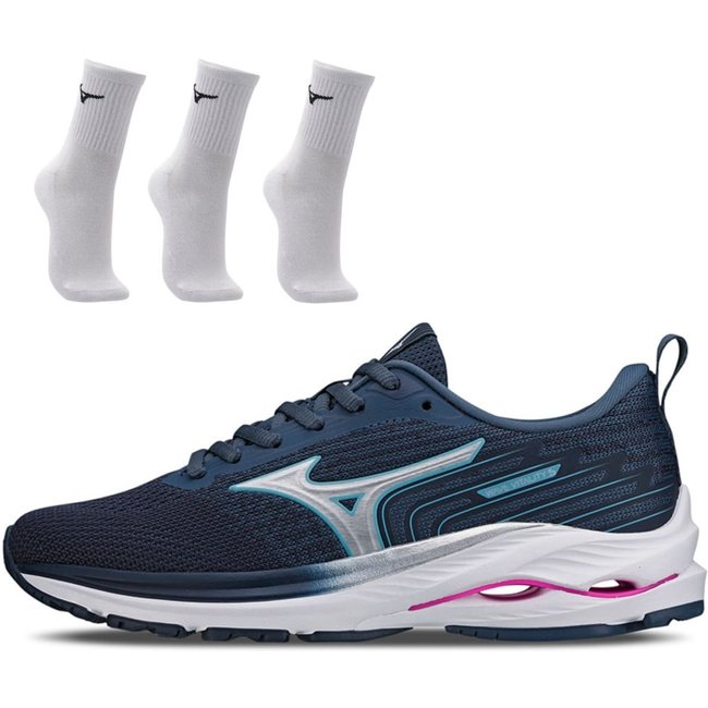 Kit 1 Tênis de Corrida Feminino Mizuno Wave Vitality 5 e 3 Pares de Meia Cano Médio