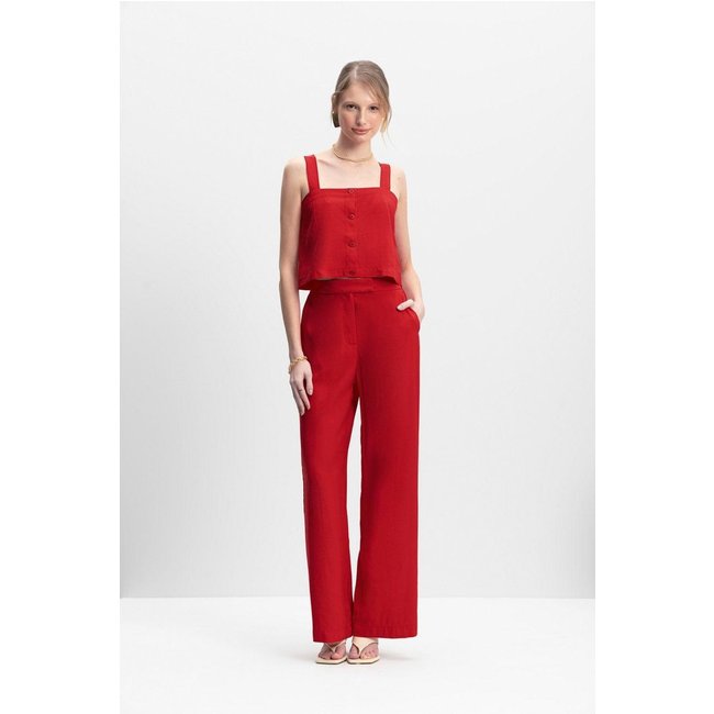 Calça Feminina Em Alfaiataria Essendi Vermelho Médio Vermelho