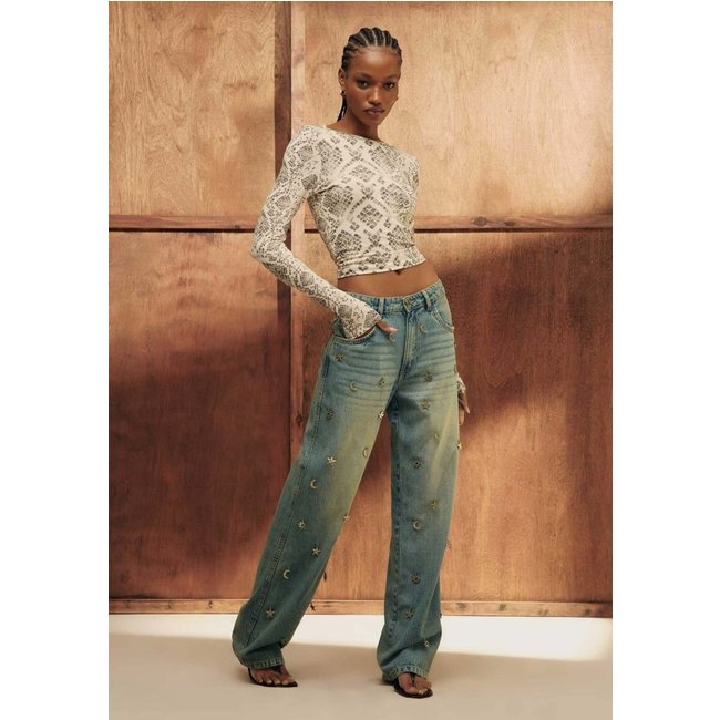 Calça Jeans Reta Cintura Média com Aplicações My Favorite Things