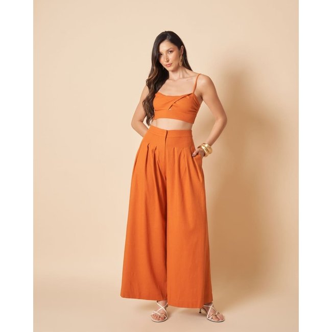 Calça Pantalona Lemmut Laranja Cintura Alta