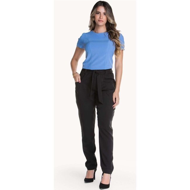 CALÇA FEMININA COM ELÁSTICO E FAIXA Preto