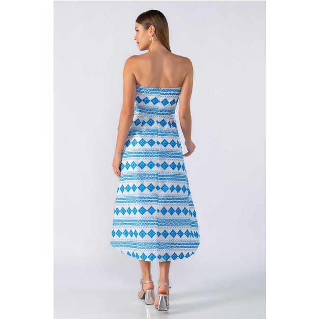 Vestido midi tomara que caia com laco Azul