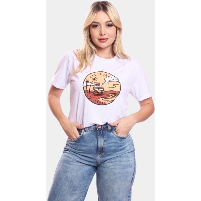 Tshirt Blusa Feminina California Estampada Manga Curta Camiseta Camisa Branco