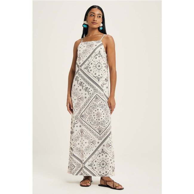 Vestido Feminino Midi Longo Estampado Marialícia Bege