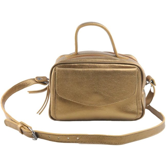 Bolsa Crisfael Baú Couro Metalizado Bronze