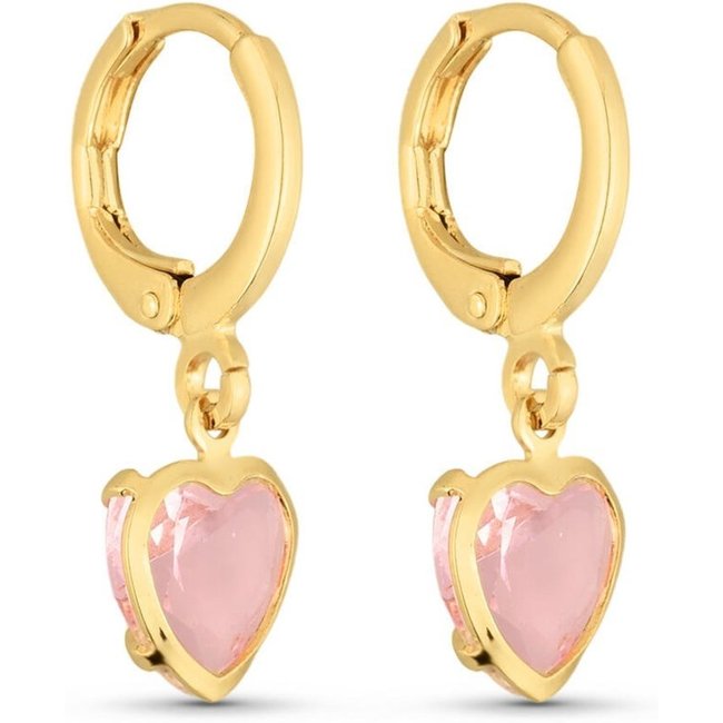 Brinco Semijoia De Argola Com Pingente Coração Zircônia Cristal Banhado A Ouro 18K Br003-001 Dourado