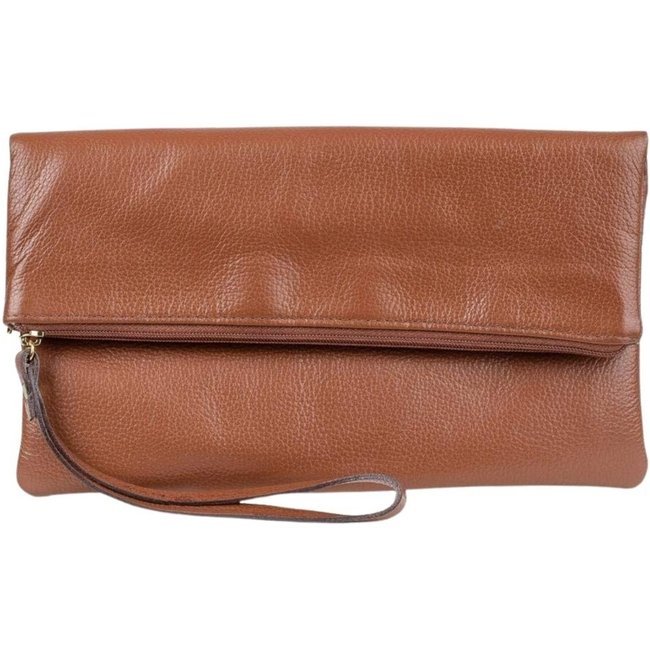 Clutch de couro liso Nikki - Whisky