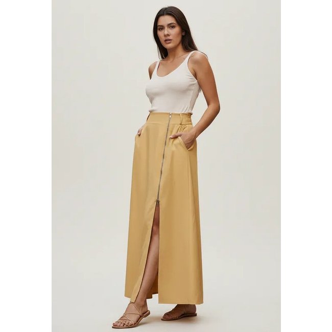 Saia Cabanafree Midi com Zíper Amarelo Dijon