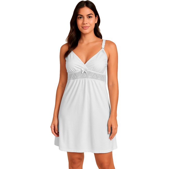 Camisola Gabi Linegerie Amamentação Pós Parto Sem Bojo Gestante Maternidade Renda Click Branco