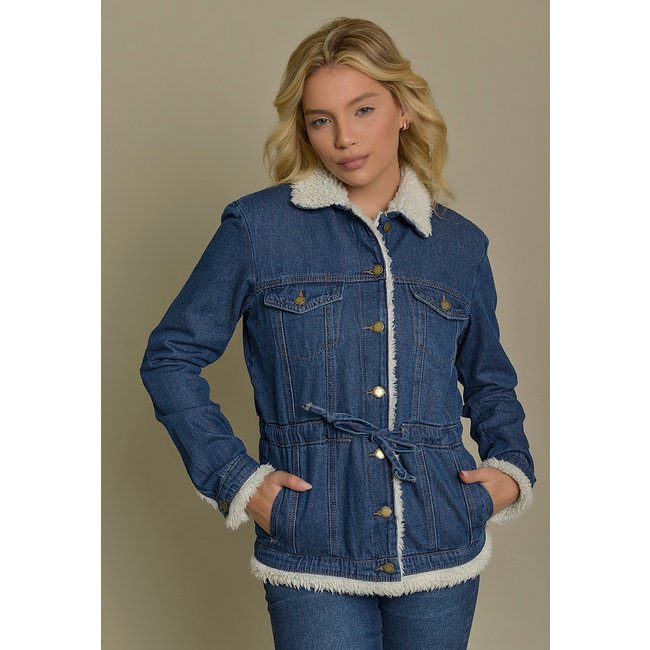 Jaqueta Parka Jeans Feminina Forrada em Sherpa Lemier Collection