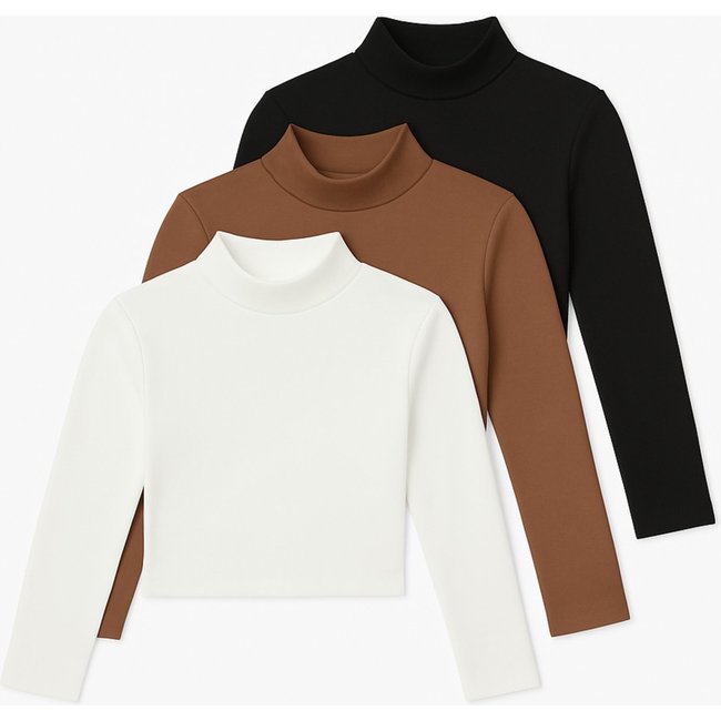 Kit Cápsula Essencial: 3 Blusas Cropped Gola Alta Manga longa Dress Code