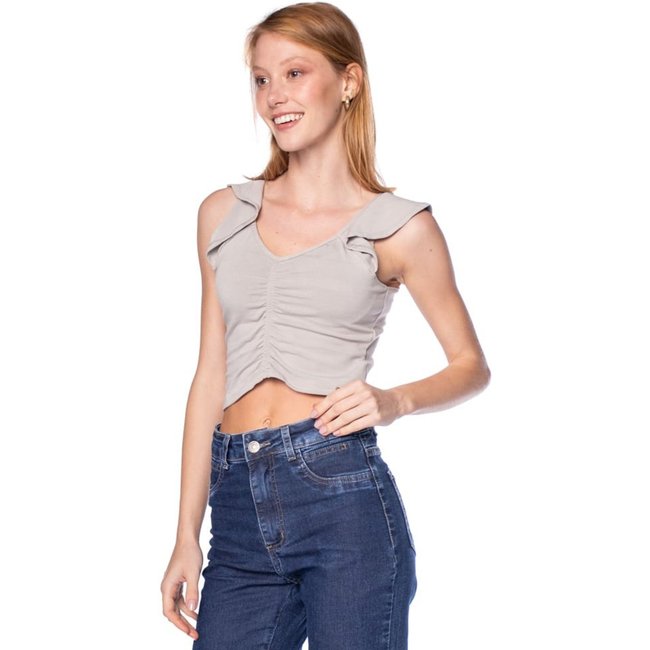 Blusa Cropped Feminina Cativa com Franzido Cinza