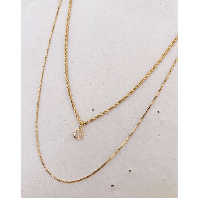 Colar Duplo Ponto de Luz Banho Ouro