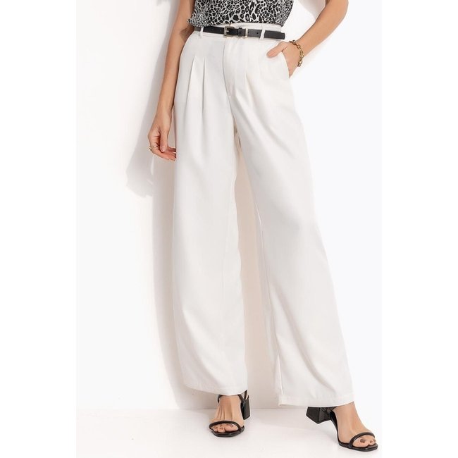 Calça Em Crepe Plano Quintess Off White