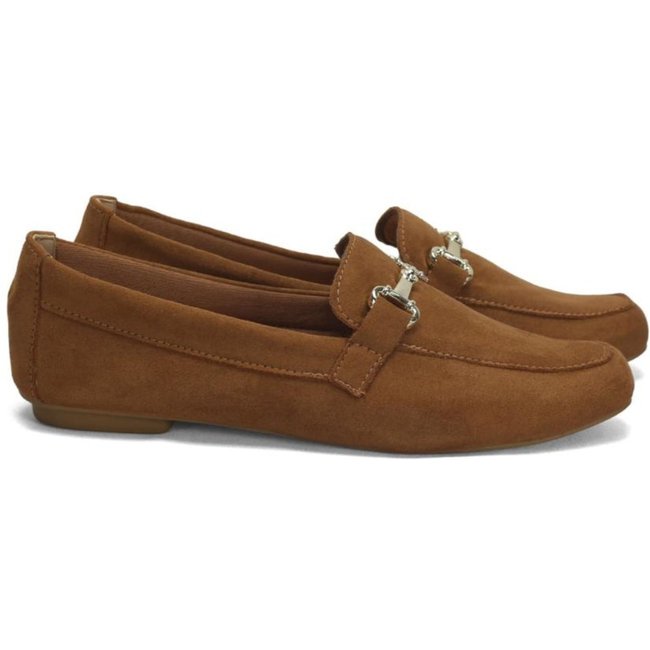 Mocassim clássico suede caramelo com fivela ouro light Incolor
