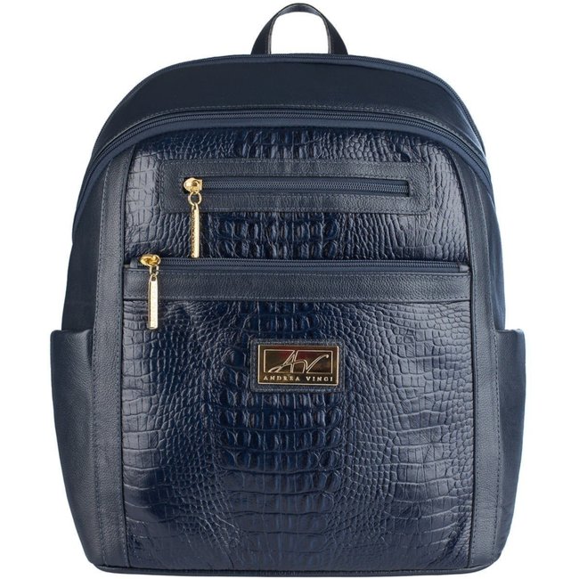 Mochila Andrea Vinci Grande De Couro Croco Marcela - Azul