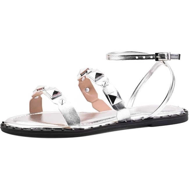 Sandália Feminina Rasteira Prata Tachinhas Spike Santa Rosa