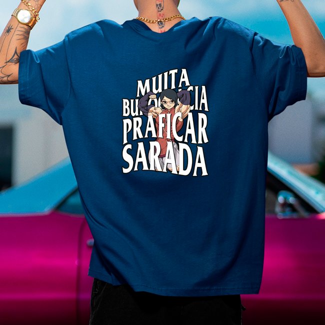 Camiseta Oversized Sarada Academia Azul Marinho