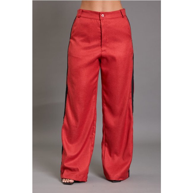 Calça Pantalona Feminina com Detalhe Lateral Lemier Collection Vermelho