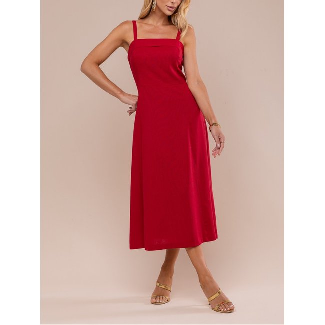 Vestido Feminino Elegante Midi com Pala Muy Linda Vermelho