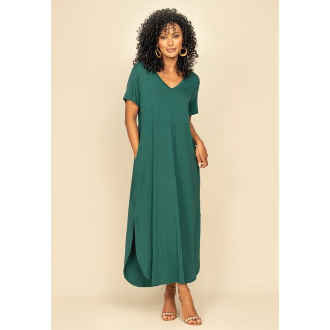 Vestido Midi Abapã Malha com Bolso Verde Jade