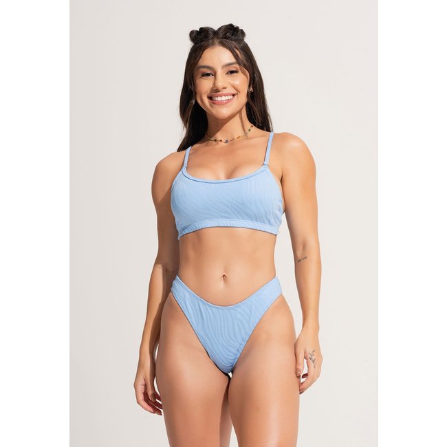 Biquíni MVB Modas Top Faixa Bojo Asa Delta Jacquard Alcinha Azul