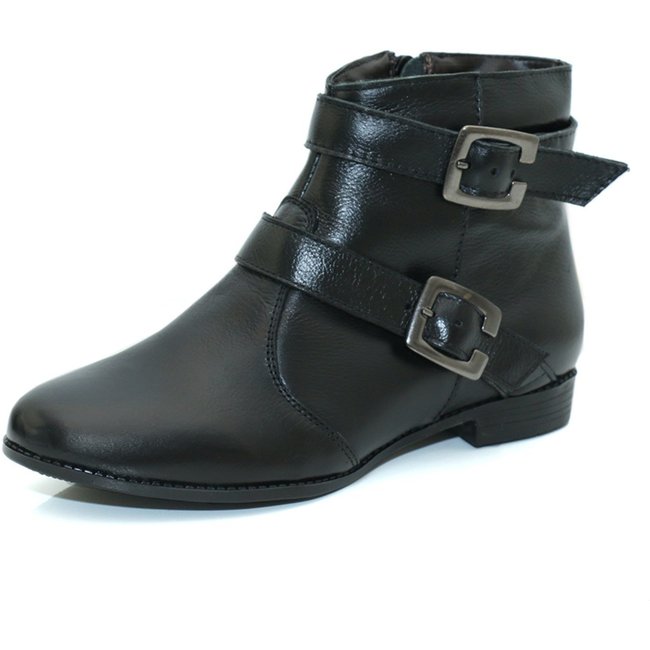Bota Cano Curto Feminina Couro Preto Kuento Shoes