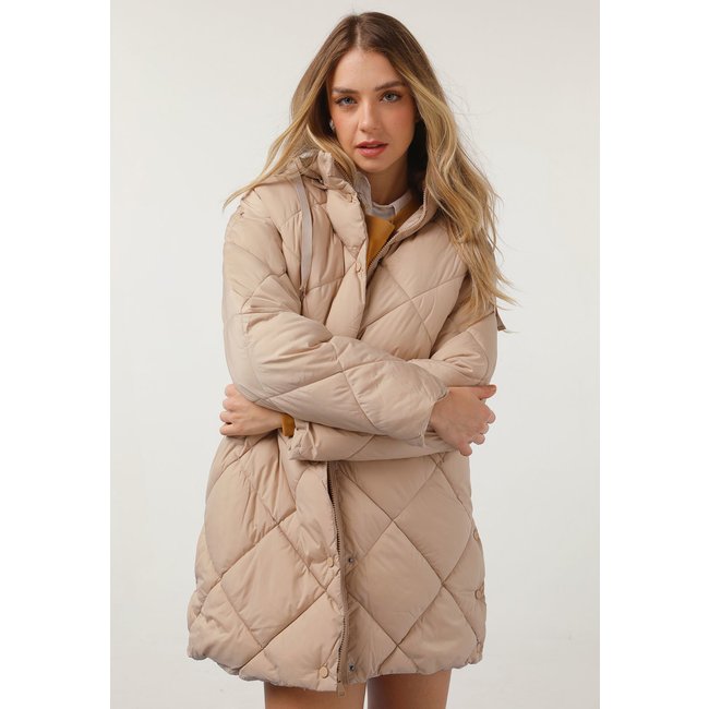 Jaqueta Puffer Facinelli by MOONCITY Alongada Bege