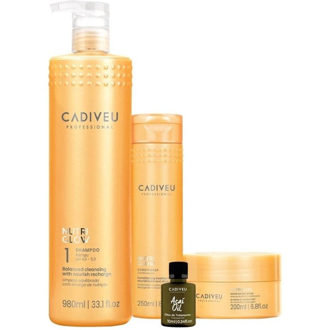 Kit Cadiveu Professional Nutri Glow Shampoo Condicionador Máscara e Açaí Oil (4 produtos)