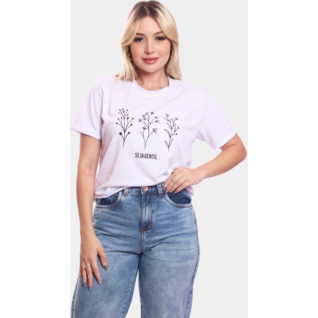 Tshirt Blusa Feminina Seja Gentil Estampada Manga Curta Camiseta Camisa Branco
