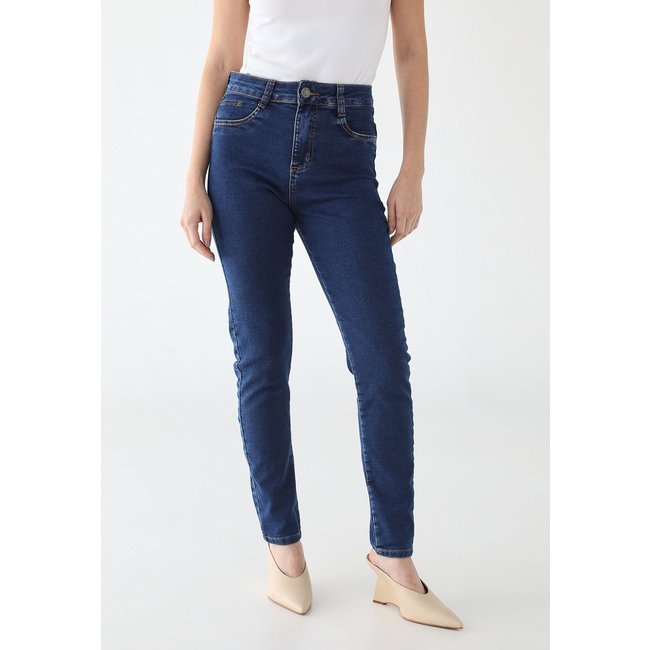 Calça Jeans Feminina Sawary Skinny Cintura Alta Azul Índigo