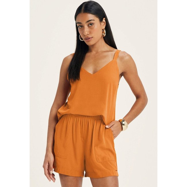 Short Feminino Tecido Viscose Com Bolsos Marialícia Laranja