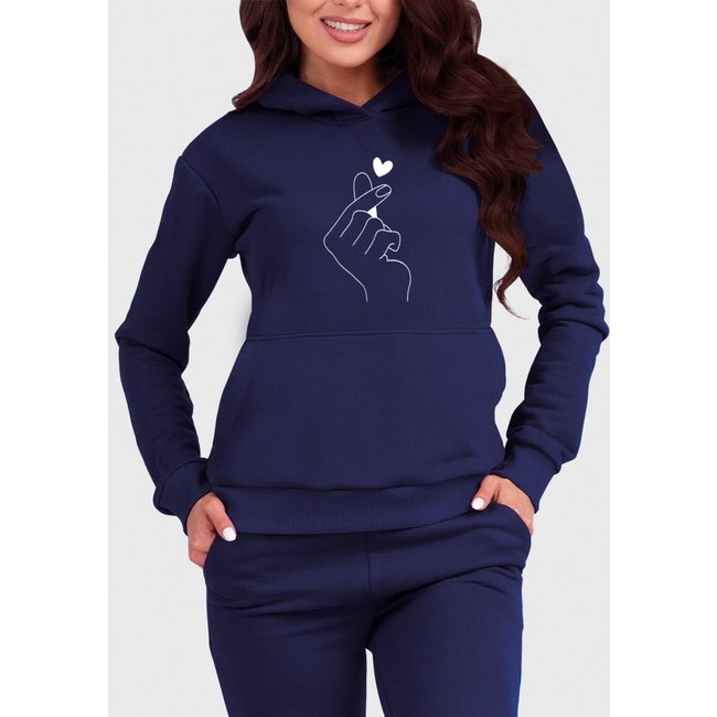Blusa de Frio Moletom Feminino Canguru Mão Coreana Benellys Marinho