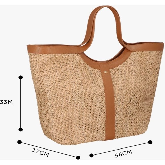 Bolsa Luiza Barcelos Grande Em Couro Caramelo E Ráfia
